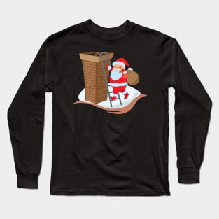 Santa climbing ladder up to chimney Long Sleeve T-Shirt